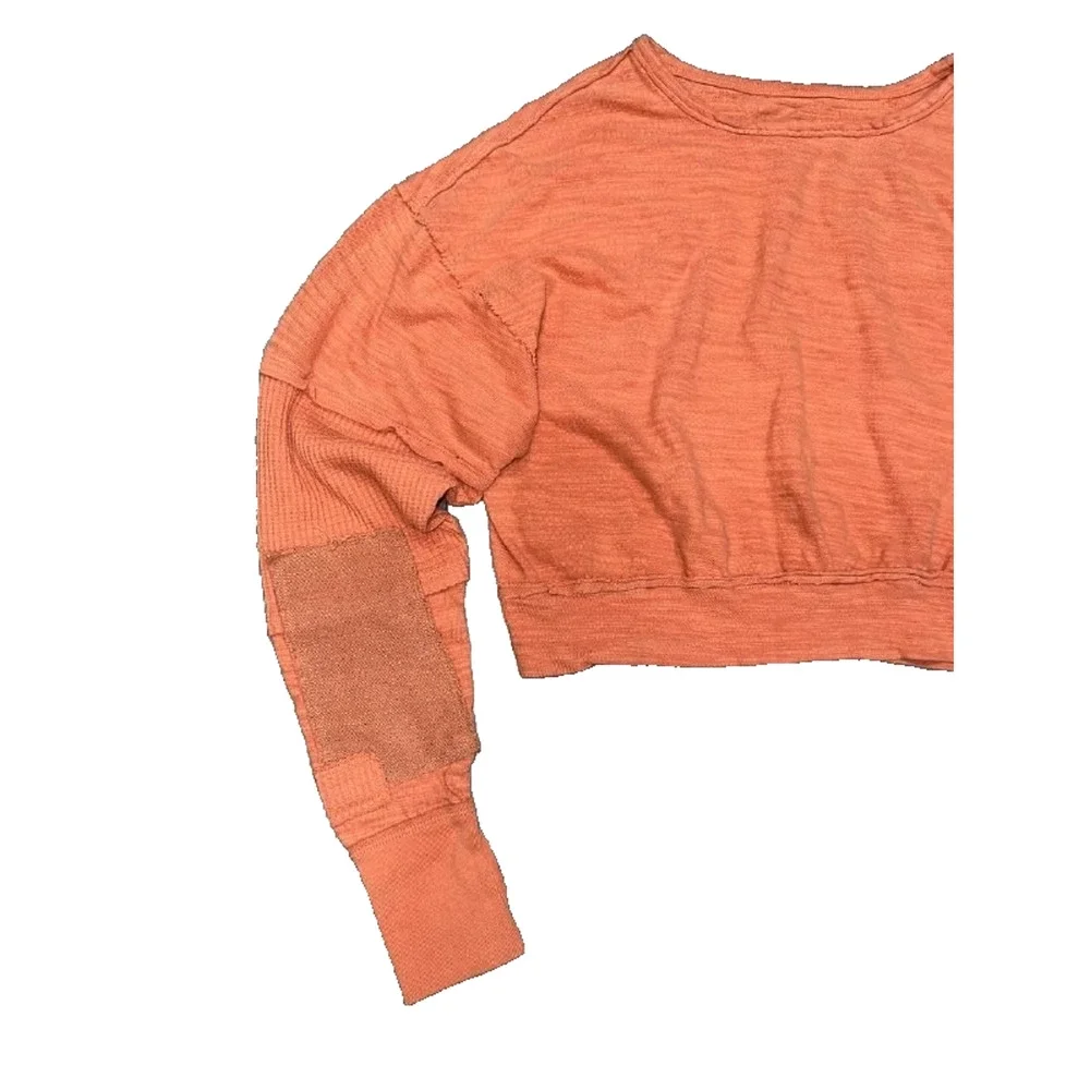 Free People 5 star tee Y2K patches preppy crew sweater brick Orange XS A004908 - Picture 5 of 11